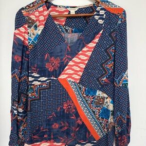 Monsoon‎ Geometric Print Blouse Women's L Boho Festival Artsy Lagenlook